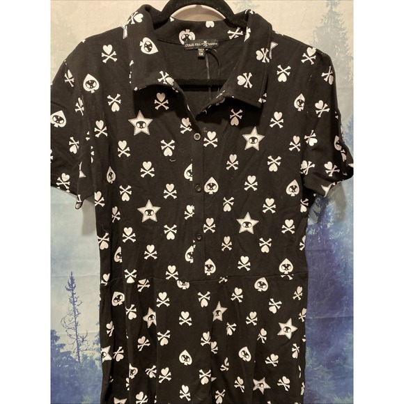Dolls Kill x Womens Black Skull Short Sleeve Dress 1X - Picture 5 of 6
